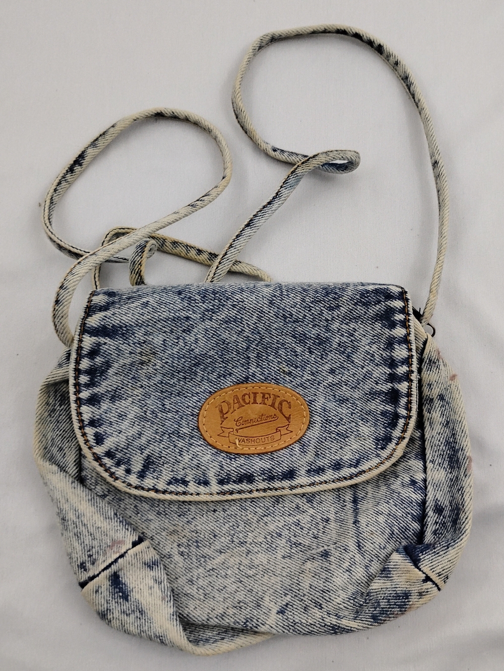 Pacific Connections Acid Wash Denim Crossbody Denim Bag - Blue